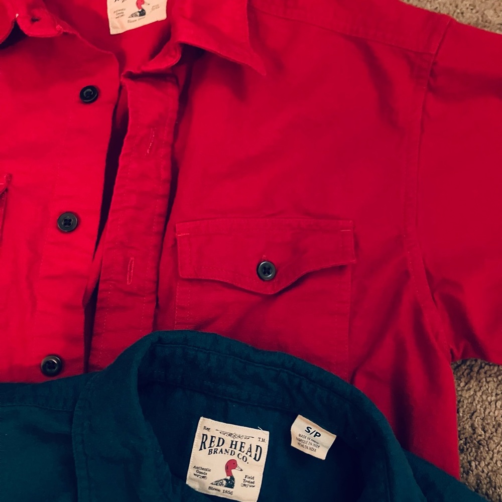 RedHead Men's Casual Button Down Shirts - Red and Green